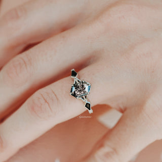 Hexagon Cut Rutilated Quartz & Black Onyx Ring in Sterling Silver