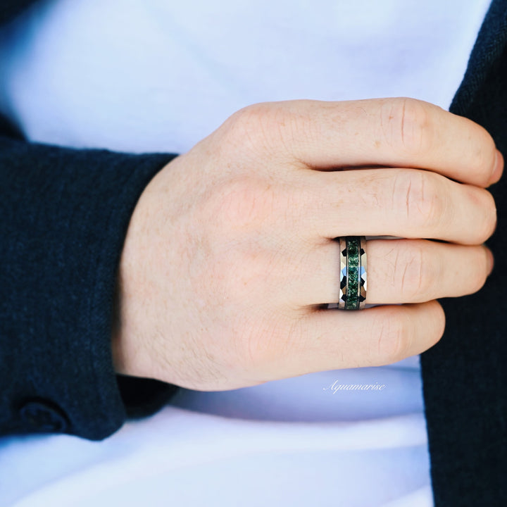 Green Moss Agate Couples Ring