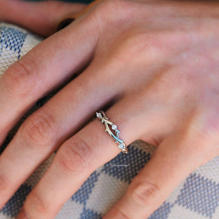 Moissanite Leaf Wedding Band in Sterling Silver