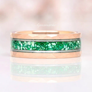 Crushed Emerald Wedding Band in Two-Tone Tungsten Carbide (8mm)