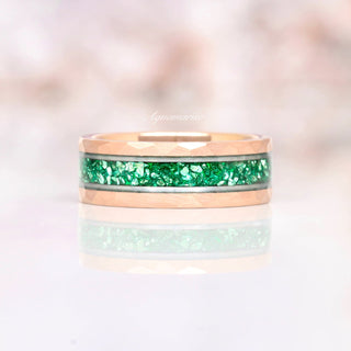 Simulated Diamond & Emerald Leaf Couples Ring Set