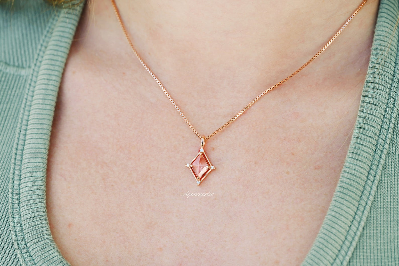 Unique Kite Morganite Necklace For Women 14K Rose Gold Vermeil Blush Pink Minimalist Pendant Birthstone Jewelry Anniversary Gift For Her