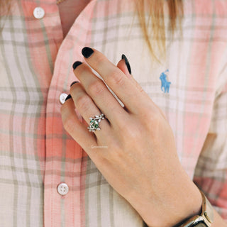 Moss Agate Leaf Couples Ring Set