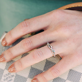 Whimsical Leaf Alexandrite Twig Wedding Band in Sterling Silver