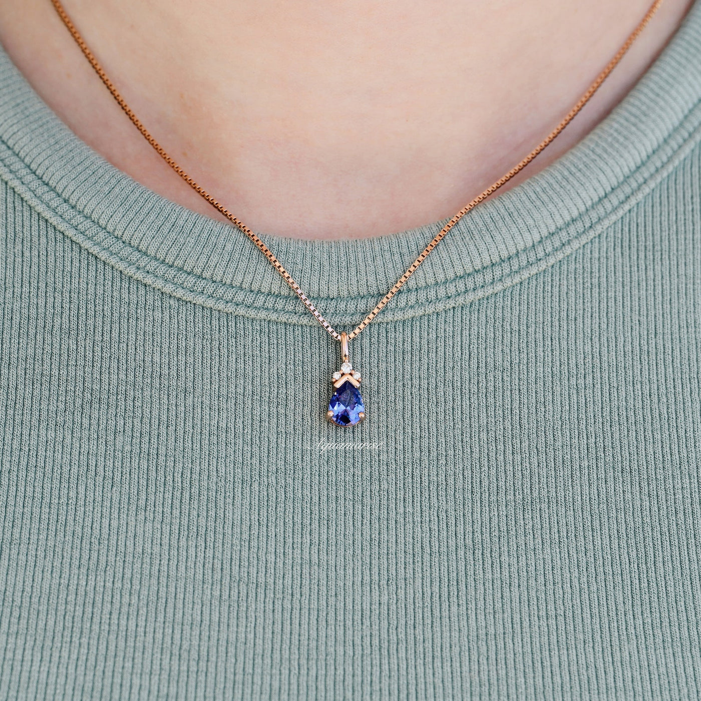 Minimalist Teardrop Tanzanite Necklace For Women- 14K Rose Gold Vermeil Dainty December Birthstone Gift Necklace- Anniversary Gift For Her