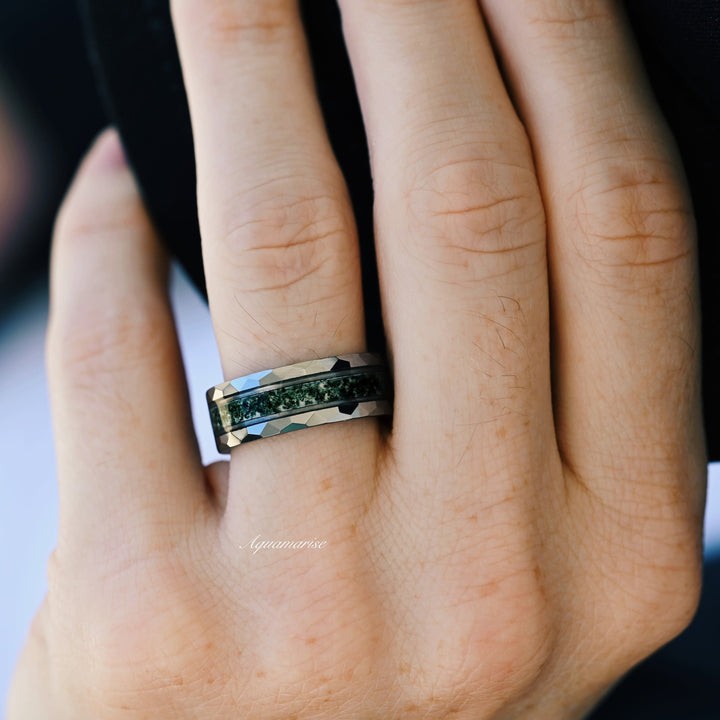 Moss Agate Wedding Band- 8MM Tungsten