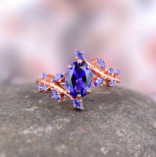 Orion Nebula™ & Cornflower Sapphire Leaf Couples Ring Set