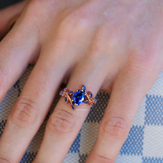 Orion Nebula™ & Cornflower Sapphire Leaf Couples Ring Set