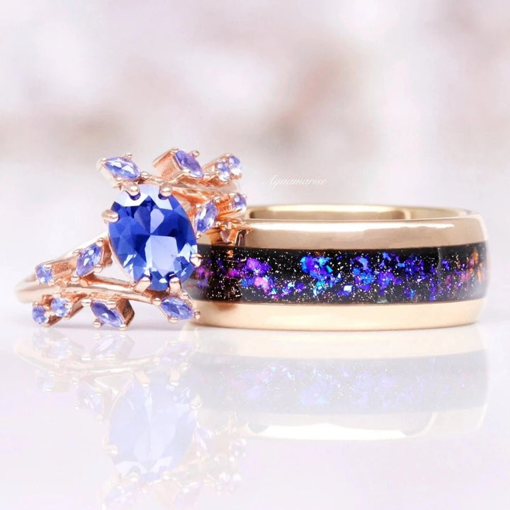 Orion Nebula™ & Cornflower Sapphire Leaf Couples Ring