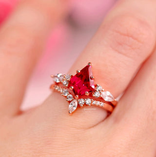 Skye Kite® Ruby & Rose Gold Leaf Couples Ring Set