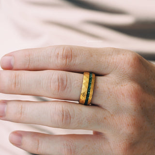 Moss Agate Wedding Band in Gold Damascus Steel (8mm)