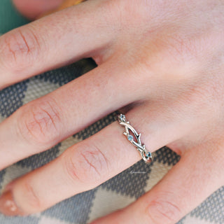 Whimsical Leaf Alexandrite Twig Wedding Band in Sterling Silver