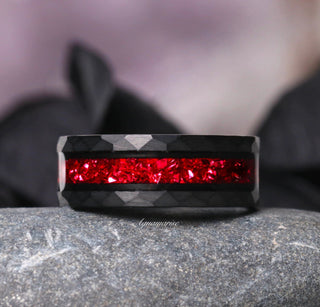 Crushed Red Garnet Couples Ring Set
