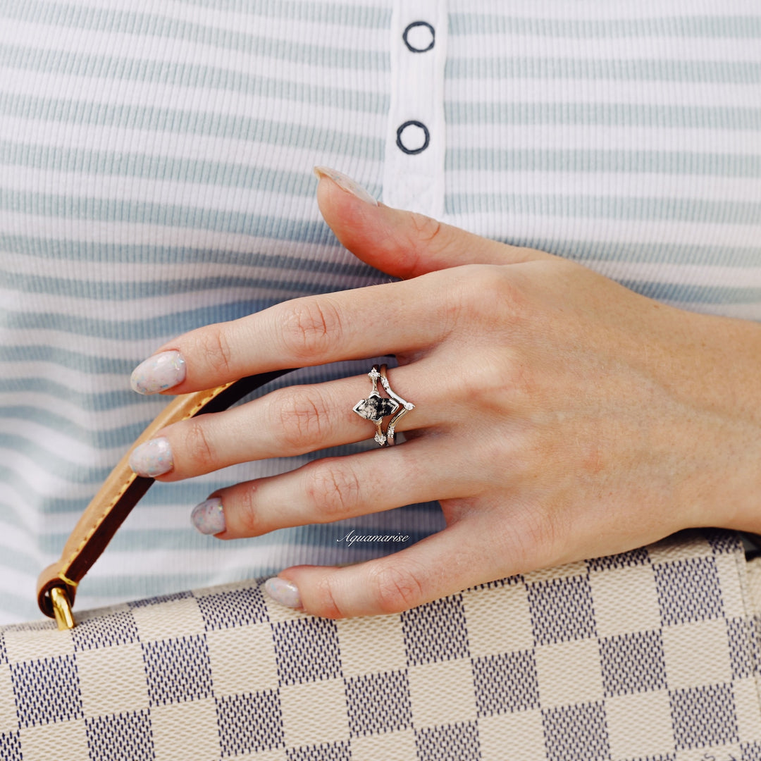 Coffin Cut Rutilated Quartz Ring Set- 14K White Gold