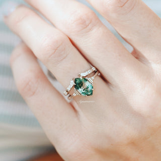 Hexagon Green Moss Agate Ring Set- 925 Sterling Silver