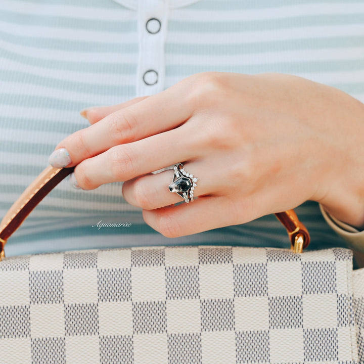 Salt and Pepper Diamond Ring (Herkimer Diamond)- Sterling Silver