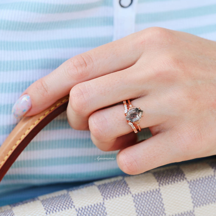 Galaxy Raw Salt & Pepper Diamond (Herkimer Diamond) Ring Set- 14K Rose Gold Vermeil