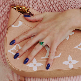 Emerald Leaf Engagement Ring in Sterling Silver