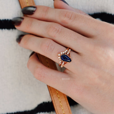 Coffin Galaxy Sandstone Ring Set For Women- 14K Rose Gold Vermeil Unique Goldstone Engagement Ring- Promise Ring For Her Orion Nebula Ring