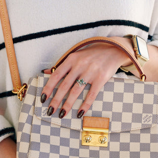 Hexagon Coffin Green Moss Agate Engagement Ring Set in Sterling Silver