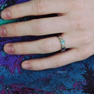 Hammered Emerald Wedding Band in 14K White Gold (5.5mm)