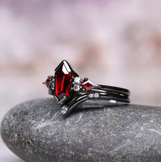 Natural Garnet & Red Fire Opal Couples Ring Set
