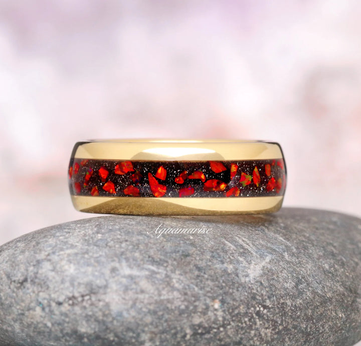 Natural Garnet & Red Fire Opal Leaf Couples Ring