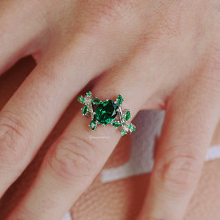 Emerald Leaf Engagement Ring in Sterling Silver