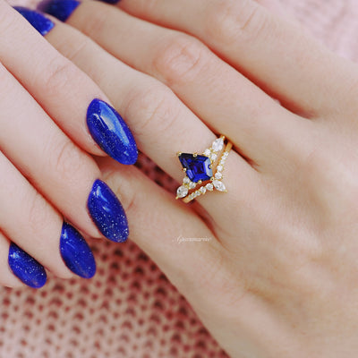 Skye Blue Sapphire Engagement Ring Set For Women- 14K Yellow Gold Vermeil Bridal Ring Set- Promise Ring- Anniversary Birthday Gift For Her