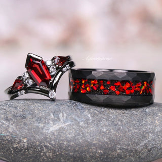 Natural Garnet & Red Fire Opal Couples Ring Set