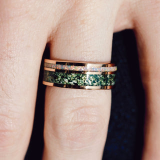 Enchanted Garden Moss Agate & Fire Opal Couples Ring Set