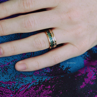 Moss Agate & Fire Opal Couples Ring Set