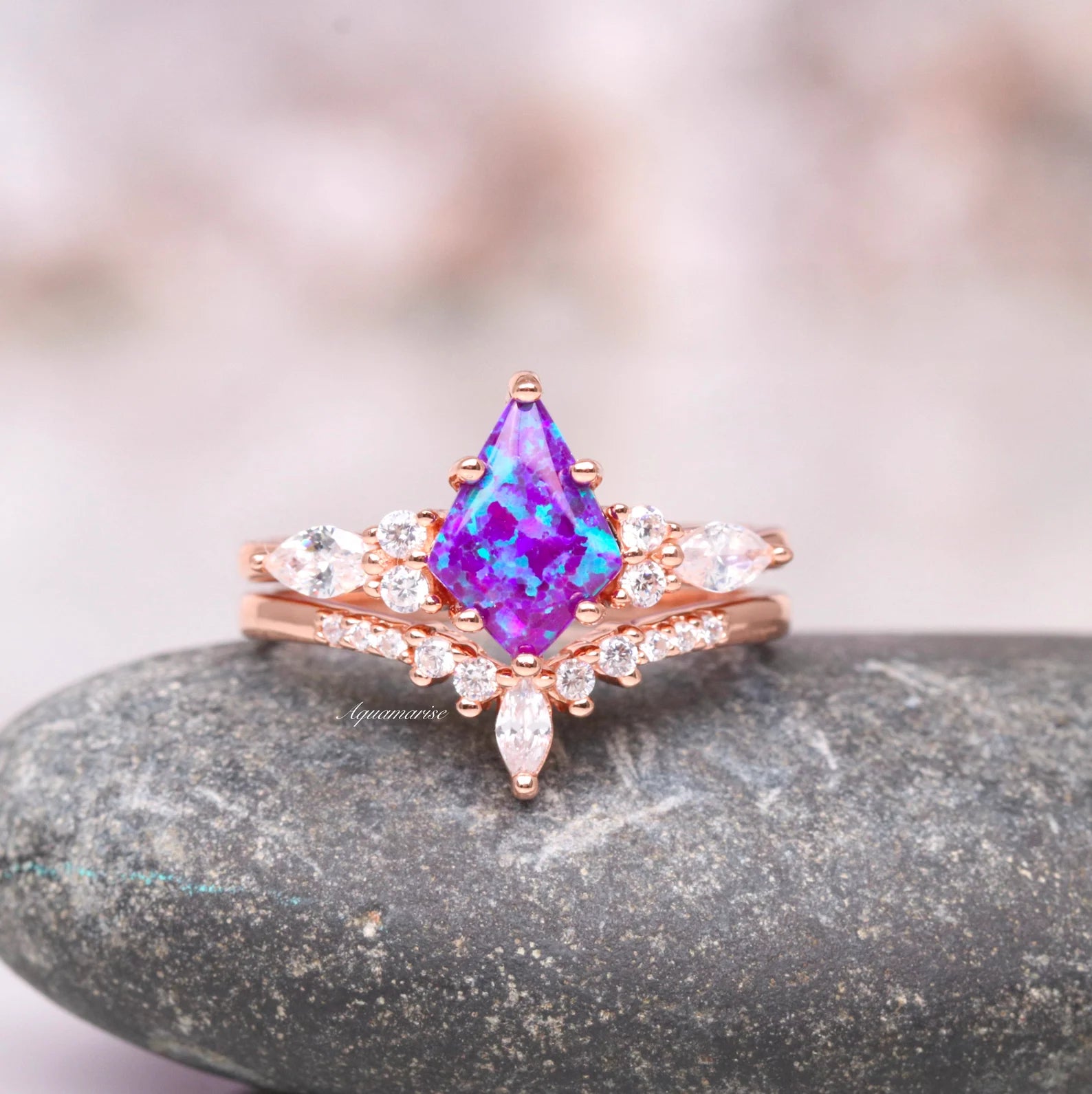 Skye Kite® Purple Fire Opal Couples Ring Set – Aquamarise Skye Kite® Purple Fire Opal Couples Ring Set – Aquamarise
