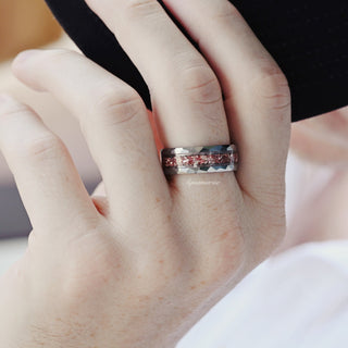 Crushed Morganite Hammered Wedding Band in Tungsten Carbide (8mm)