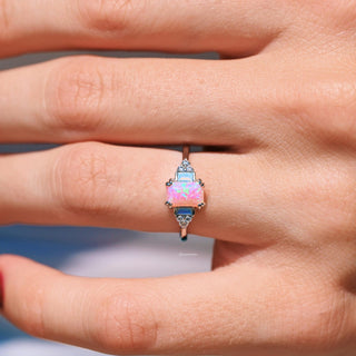 Dainty Pink Fire Opal Ring in Sterling Silver