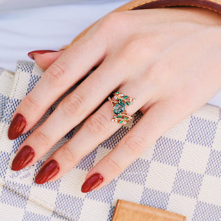 Green Fire Opal & Moss Agate Leaf Couples Ring Set