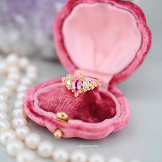 Elain Marquise Pink Sapphire Fairy Leaf Engagement Ring in 14K Solid Yellow Gold
