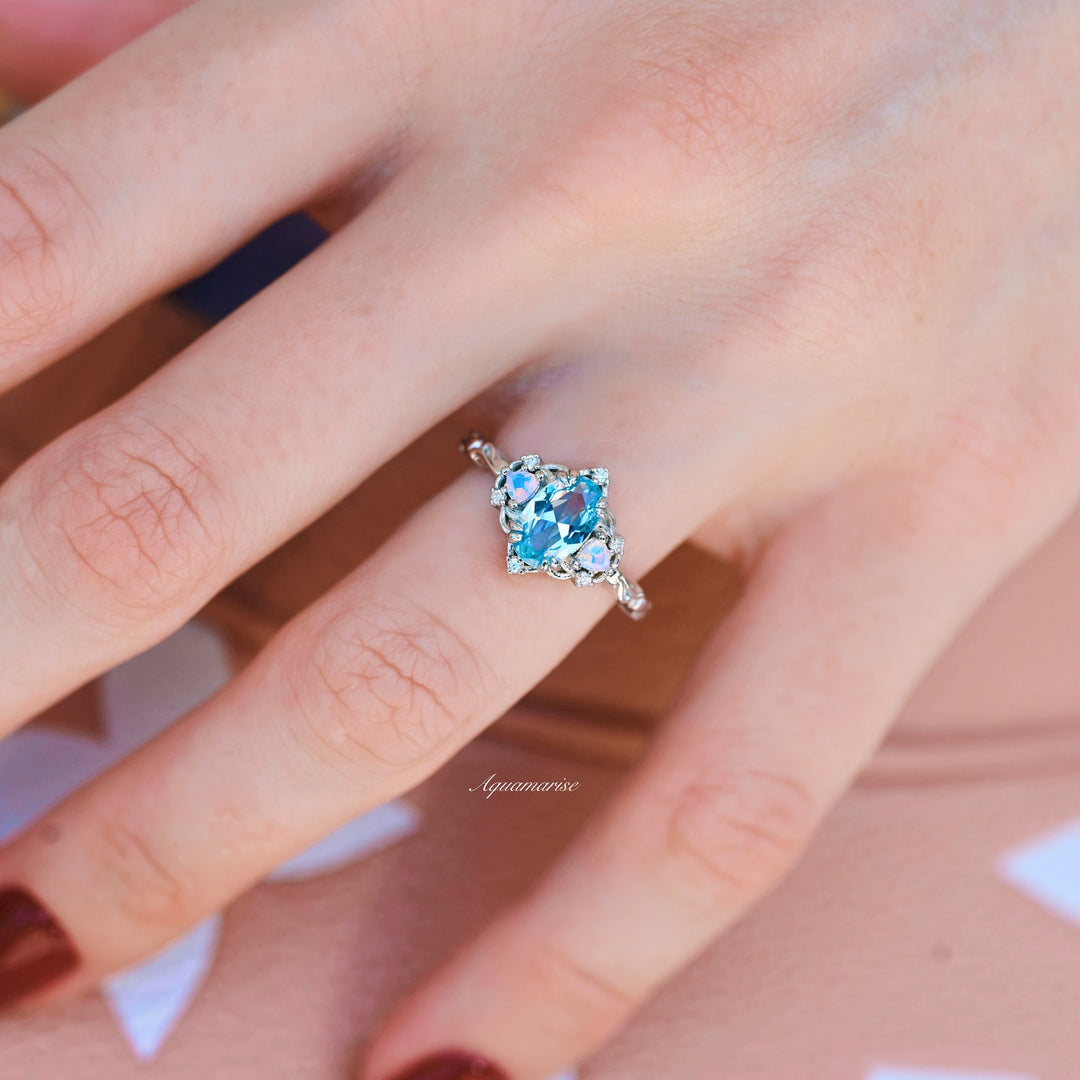 Esme Aquamarine & Opalescent Sapphire Ring- 14K White Gold