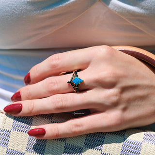 Skye Kite®  Blue Fire Opal & Black Onyx Ring Set- 14K Yellow Gold Vermeil