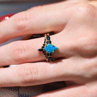 Skye Kite®  Blue Fire Opal & Black Onyx Ring Set- 14K Yellow Gold Vermeil