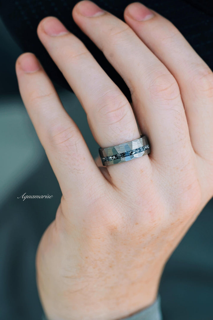 Galaxy Salt and Pepper (Herkimer) Diamond & Meteorite Couples Ring