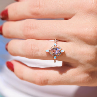 Teardrop Morganite & Fire Opal Ring in 14K Rose Gold Vermeil