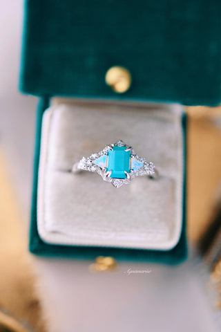 Opalescent Blue Sapphire Mermaid Engagement Ring in Sterling Silver