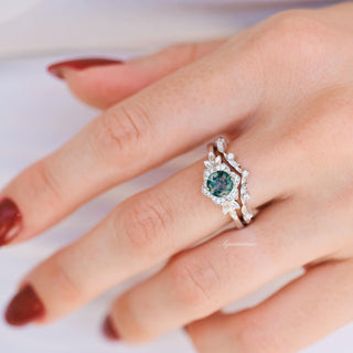 Moss Agate Fairy Leaf Ring Set in Sterling Silver