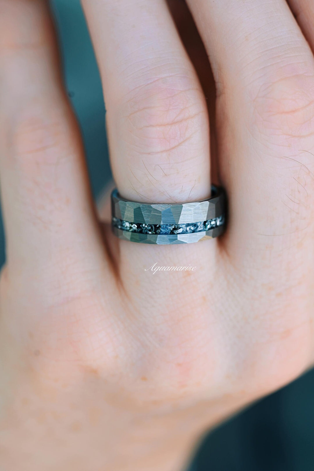 Galaxy Salt and Pepper (Herkimer) Diamond & Meteorite Couples Ring