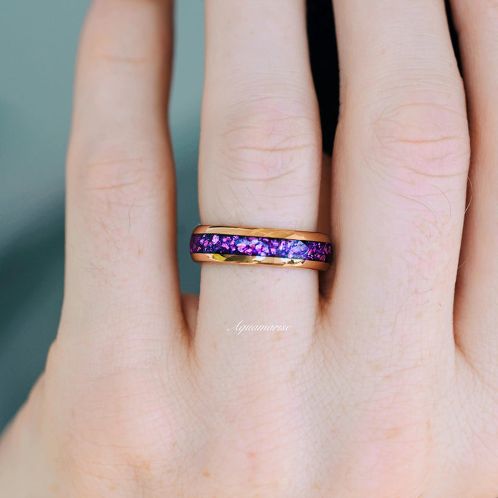 Crushed Amethyst Wedding Band- 6MM Rose Gold Tungsten