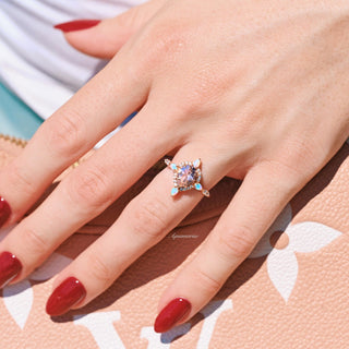 Teardrop Morganite & Fire Opal Ring in 14K Rose Gold Vermeil