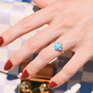 Blue Fire Opal & Opalescent Sapphire Leaf Engagement Ring in Sterling Silver