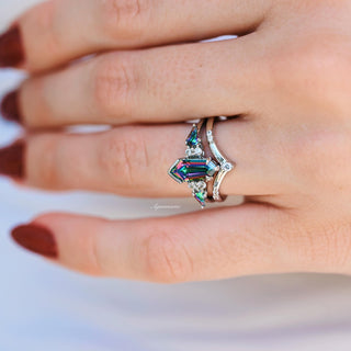 Hexagon Kite Mystic Topaz Ring Set in Sterling Silver