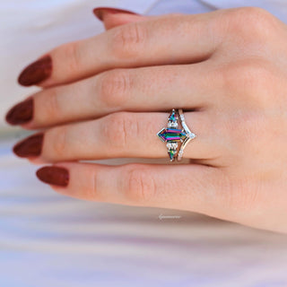 Hexagon Kite Mystic Topaz Ring Set in Sterling Silver